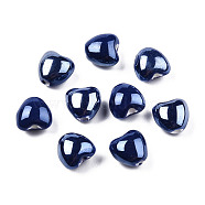 Pearlized Handmade Porcelain Beads, Heart, Midnight Blue, 10x10x7mm, Hole: 1.8mm(PORC-T007-21-04)
