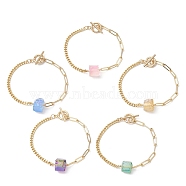 Electroplated Hexagon Prism Natural Quartz Link Bracelets, Brass Cuban Link Chain & Paperclip Chain Bracelets, Golden, Mixed Color, 7-5/8 inch(19.4cm)(BJEW-JB10753)