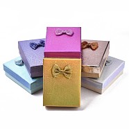 Cardboard Jewelry Boxes, for Necklaces, Ring, Earring, with Bowknot Ribbon Outside and White Sponge Inside, Rectangle, Mixed Color, 9.1~9.2x7.1~7.2x3.4~3.5cm(CBOX-N013-016)