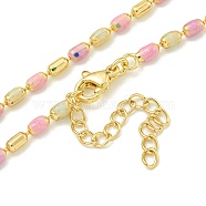 Brass Enamel Column Link Chain Necklaces, Real 18K Gold Plated, Lead Free & Cadmium Free & Nickel Free, Long-Lasting Plated, Pearl Pink, 17.76 inch(45.1cm)(NJEW-H039-04A-03G)