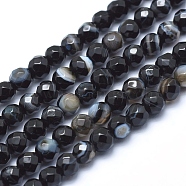 Natural Agate Beads, Dyed, Faceted Round, Black, 4mm, Hole: 1mm, about 93pcs/strand, 14.5 inch(37cm)(G-J371-08-4mm)