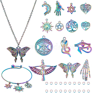 DIY Pendant Necklace & Bangle Making Kits, Including Tree of Life & Moon & Star & Butterfly & Heart Alloy Pendants, 304 Stainless Steel Expandable Bangle Making & Cable Chain Necklace, Rainbow Color, 36pcs/box(DIY-SC0019-40)