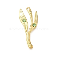 304 Stainless Steel Rhinestone Pendants, Branches, Peridot, 36.5x16x3mm, Hole: 1.6mm(STAS-U027-11G-01)