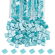 240Pcs Glass Seed Beads, 2-Hole, Rectangle, Medium Turquoise, 5x4.5~5.5x2~2.5mm, Hole: 0.5~0.8mm(SEED-NB0002-08E)