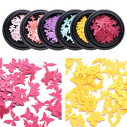 Paper Cabochons, Nail Art Decorations, Lifelike Butterfly, Mixed Color, 3~5x4~7x0.1mm, about 100pcs/box(MRMJ-Q072-22)