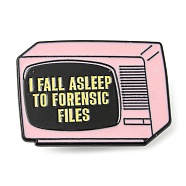 TV with Word I Fall Asleep Alloy Enamel Pin Broochs, Cadmium Free & Lead Free, Rectangle, Pink, 22x30x1.5mm(AJEW-Z023-05EB)