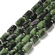 Natural Ruby in Zoisite Beads Strands, with Seed Beads, Faceted, Column, 8.5~11x5.5~6.5mm, Hole: 1mm, about 14~15pcs/strand, 7.48''(19cm)(G-N327-06-02)