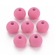 Rubberized Style Acrylic Beads, Round, Hot Pink, 13.5x12.5mm, Hole: 4mm(MACR-T042-04A-01G)