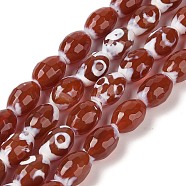 Natural Tibetan dZi Agate Beads Strands, Natural Agate, Deyd & Heated, Faceted, Oval, FireBrick, 13x10mm, Hole: 1.2mm, about 28pcs/strand, 15.20''(38.6cm)(G-Q194-B02-01)