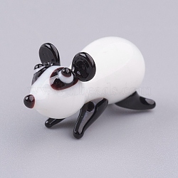 Home Decorations, Handmade Lampwork Display Decorations, Mouse, White & Black, 26x11x14mm(LAMP-J084-78)