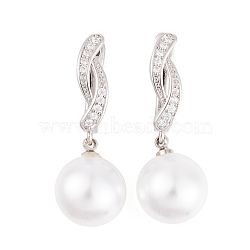 Rack Plating Brass Clear Cubic Zirconia ABS Pearl Earrings, Cadmium Free & Lead Free, Long-Lasting Plated, Round, Hoop Earrings, Platinum, 31x5mm(EJEW-S219-15P-04)