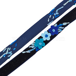 Velvet Handmade Flower Embroidered Lace Ribbons, for DIY Craft, Sewing Decoration, Dark Blue, 5/8 inch(16mm)(SRIB-WH0011-077A)