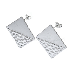 Tarnish Resistant 201 Stainless Steel Stud Earrings, with 304 Stainless Steel Pins, Textured Rhombus, Stainless Steel Color, 30.5x30.5mm(EJEW-K270-26P)