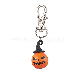 Halloween Theme Wood & Alloy Pumpkin Pendant Decoration, Swivel Clasps Charm for Bag Ornaments, Orange, 60mm(HJEW-JM01979)