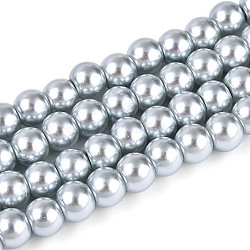 Baking Paint Pearlized Glass Pearl Round Bead Strands, Light Steel Blue, 6~7mm, Hole: 1mm, about 135~140pcs/strand, 31.4 inch(HY-Q003-6mm-62-A)