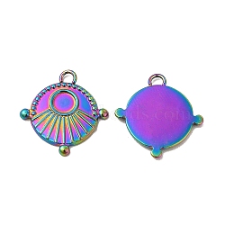 Ion Plating(IP) 304 Stainless Steel Pendant Cabochons Settings, Flat Round, Rainbow Color, Tray: 4mm , 16.5x16x1.5mm, Hole: 1.6mm(STAS-A070-09MC)