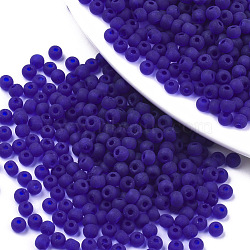 Frosted Colours Glass Beads, Transparent Colours, Round, Dark Blue, 4x3mm, Hole: 1mm, about 4500pcs/bag(SEED-S040-04A-04)