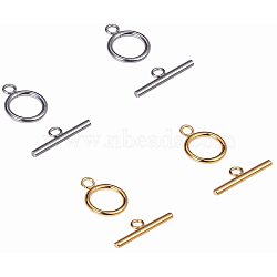 304 Stainless Steel Ring Toggle Clasps, Golden & Stainless Steel Color, Ring: 19x14x2mm, Hole: 3mm, Bar: 24.5x7x2.5mmm, Hole: 3mm, 12sets/box(STAS-PH0018-83)