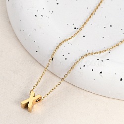 Ion Plating(IP) 304 Stainless Steel Pendant Necklaces, Real 18K Gold Plated, Letter, Letter X, 15.94 inch(40.5cm)~16.14 inch(41cm)+54mm extender, Letters: 10x6.5x4mm.(NJEW-R050-01G-24)