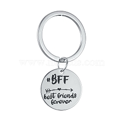 Alloy Keychain, Cadmium Free & Lead Free, Flat Round with Word BFF Best Friends Forever, Platinum, 53mm(KEYC-K016-04P)