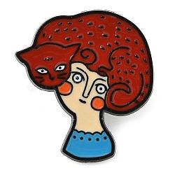 Alloy Enamel Brooches, Girl with Cat, 28x25mm(JEWB-I035-03EB-03)