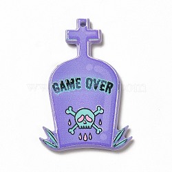 Halloween Printed Acrylic Pendants, Tombstone Pattern, 45x30.5x2.8mm, Hole: 1.8mm(MACR-K330-05B)