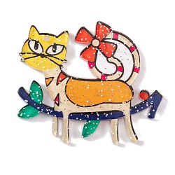 Cat Theme Acrylic Pendants, Sandy Brown, 38.5x44.5x2.5mm, Hole: 1.6mm(MACR-U003-06A)