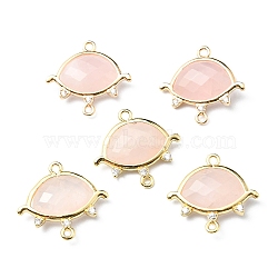 Natural Rose Quartz Links, with Light Gold Plated Edge Brass Loops and Crystal Rhinestone, Faceted, Eye, 21x20x5mm, Hole: 1.2mm and 1.6mm(CE-L022-B07)