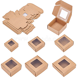 BENECREAT 24Pcs 6 Styles Paper with PVC Candy Boxes, with Square Window, for Bakery Box, Baby Shower Gift Box, Square, BurlyWood, 4pcs/style(CON-BC0002-14A)