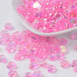 Eco-Friendly Transparent Acrylic Beads, Heart, Pink, AB Color, about 8mm in diameter, 3mm thick, hole: 1mm(X-PL539-810)