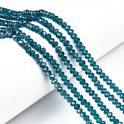 Electroplate Glass Beads Strands, AB Color Plated, Faceted, Rondelle, Teal, 4x3mm, Hole: 0.4mm, about 123~127pcs/strand, 16.5~16.9 inch(42~43cm)(EGLA-A034-T4mm-B25)