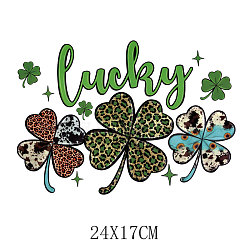 Saint Patrick's Day Theme PET Sublimation Stickers, Heat Transfer Film, Iron on Vinyls, for Clothes Decoration, Clover, 170x240mm(PW-WG54065-01)