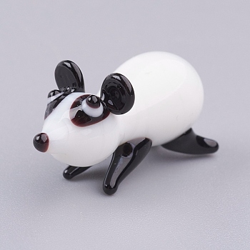 Home Decorations, Handmade Lampwork Display Decorations, Mouse, White & Black, 26x11x14mm