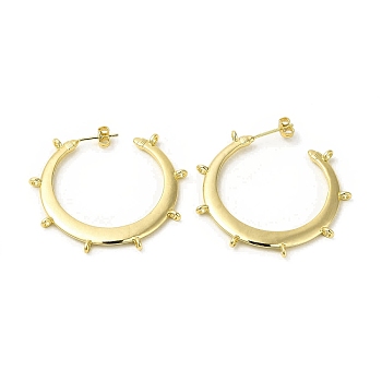 Brass Ring Stud Earring Findings, Half Hoop Earring Findings with Vertical Loops, Cadmium Free & Nickel Free & Lead Free, Real 18K Gold Plated, 42x42.5x2mm, Hole: 1.6mm, Pin: 0.8mm