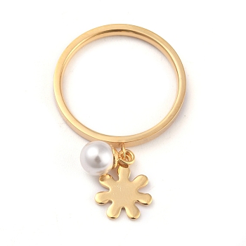 Dual-use Items, 304 Stainless Steel Finger Rings or Pendants, with Plastic Round Beads, Flower, White, Golden, US Size 7(17.3mm)