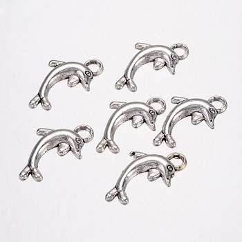 Tibetan Style Alloy Metal Pendants, Cadmium Free & Lead Free, Dolphin, Antique Silver, 19x11.5mm, Hole: 2.5mm