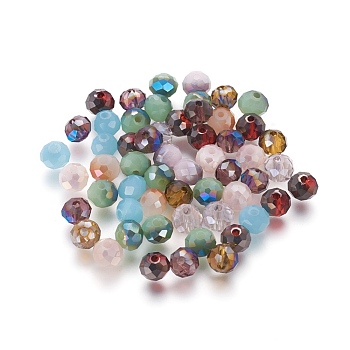 Electroplate Glass Beads, Faceted, Rondelle, Mixed Color, 5.5~6x4~5mm, Hole: 1.2mm