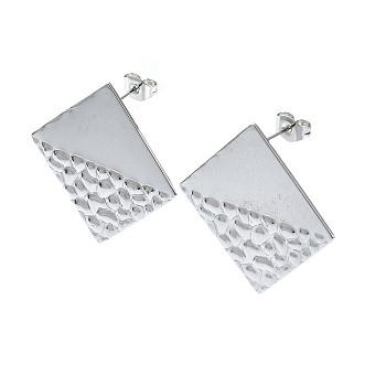 201 Stainless Steel Stud Earrings, with 304 Stainless Steel Pins, Textured Rhombus, Stainless Steel Color, 30.5x30.5mm