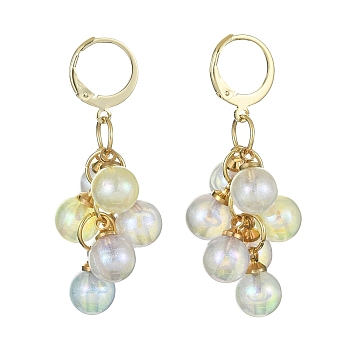 Acrylic Round Cluster Dangle Leverback Earrings, 304 Stainless Steel Jewelry, Golden, 46.5mm