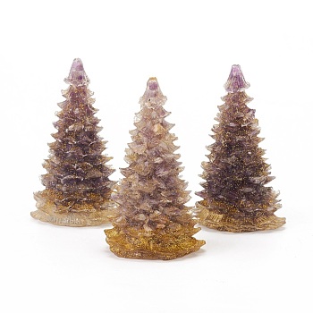 Natural Amethyst Home Display Decorations, with Resin and Glitter Powder, Christmas Tree, 92x52mm
