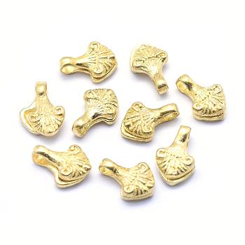 Brass Counter Clips, Buddhist Jewelry Findings, Lead Free & Cadmium Free & Nickel Free, Triangle, Raw(Unplated), 14x9x4mm, Hole: 3x3.5mm