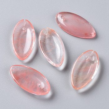 Cherry Quartz Glass Gemstone Pendants, Leaf, 21x11x4mm, Hole: 0.8mm