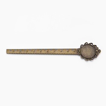 Tibetan Style Alloy Cabochon Setting, Ruler/Bookmarks, Antique Bronze, Tray: 20mm, 137x28x3mm