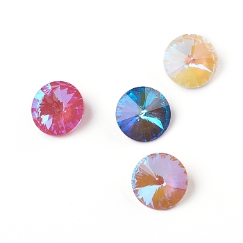 Glass Rhinestone Cabochons, Pointed Back, Faceted, Cone, Fluorescence, Mixed Color, 12x6.2mm