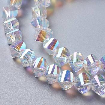 Glass Imitation Austrian Crystal Beads, Faceted Twist, Clear AB, 10x7.5mm, Hole: 1.4mm