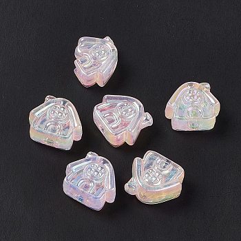 UV Plating Rainbow Iridescent Acrylic Beads, House, Misty Rose, 16x17.5x8mm, Hole: 3.5mm