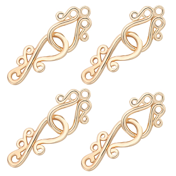 10Pcs Brass Hook and S-Hook Clasps, Flower, Nickel Free, Real 18K Gold Plated, Hook: 20.5x10.5x1.5mm, Hole: 1.4mm, 5.5x7.5mm Inner Diameter, Charms: 15.5x12x1.5mm, Hole: 1.6mm, 6x8mm Inner Diameter.