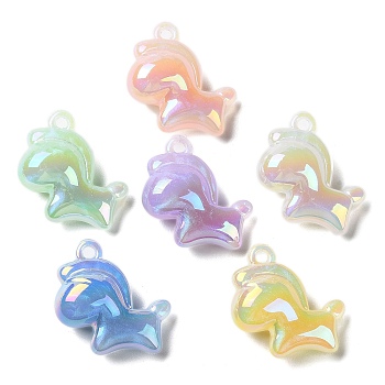 Luminous UV Plating Acrylic Pendants, Iridescent,  Horse, Mixed Color, 37.5x34x15mm, Hole: 3.5mm