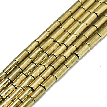 Electroplate Non-magnetic Synthetic Hematite Beads Strands, Column, Real 18K Gold Plated, 4x2mm, Hole: 0.7mm, about 96~97pcs/strand, 15.75 inch(40cm)