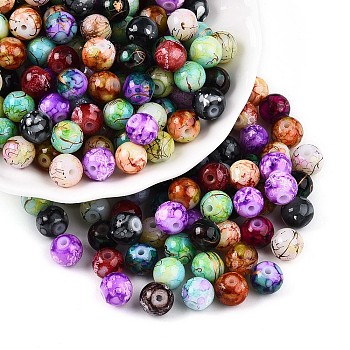 Baking Paint Glass Beads, Round, Mixed Color, 8~8.5mm, Hole: 1.4~1.6mm, about 1485pcs/1000g